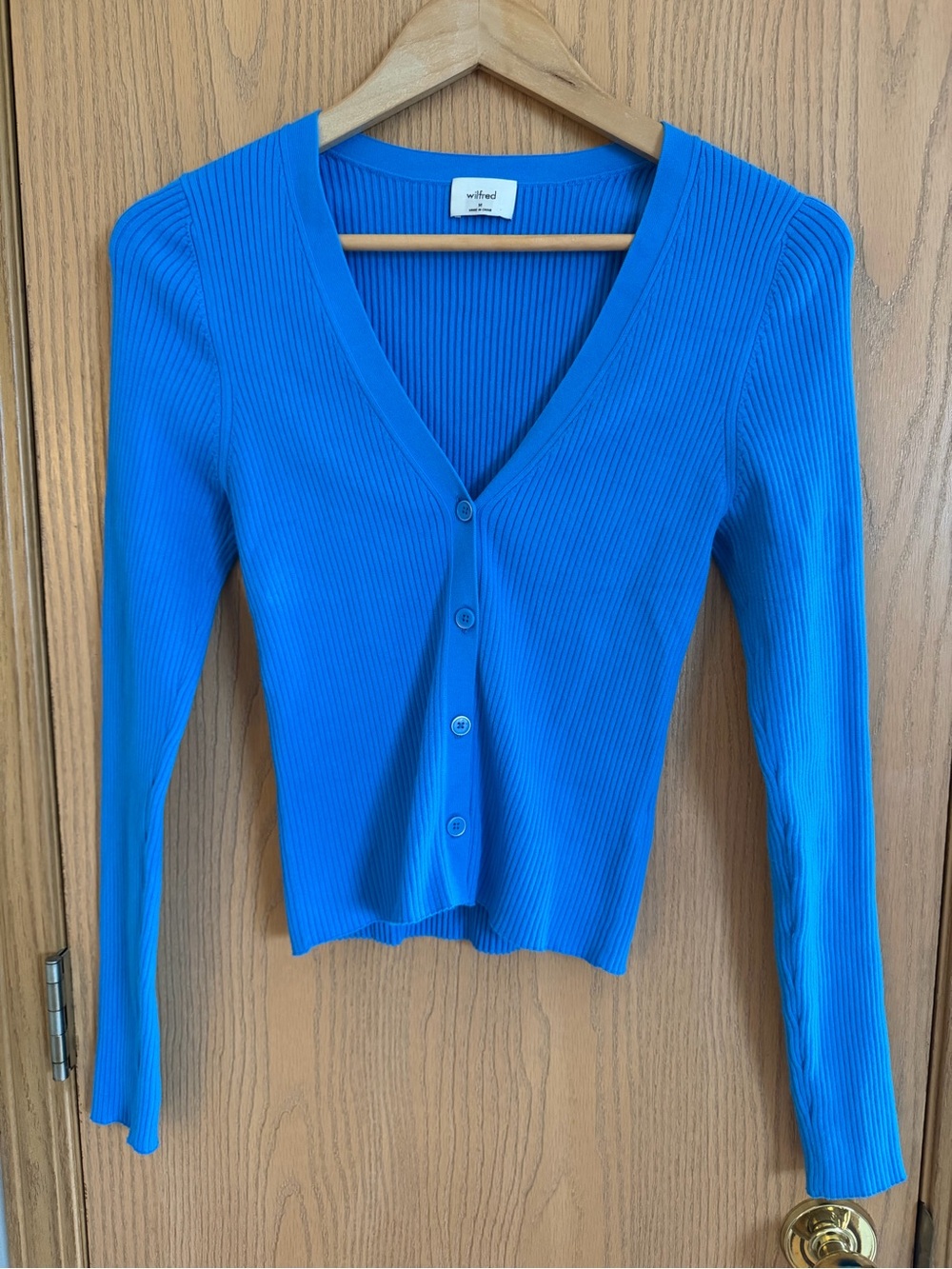 ARITZIA Wilfred New Manila Wave Blue Ribbed V-Neck Button Cardigan Women Size M